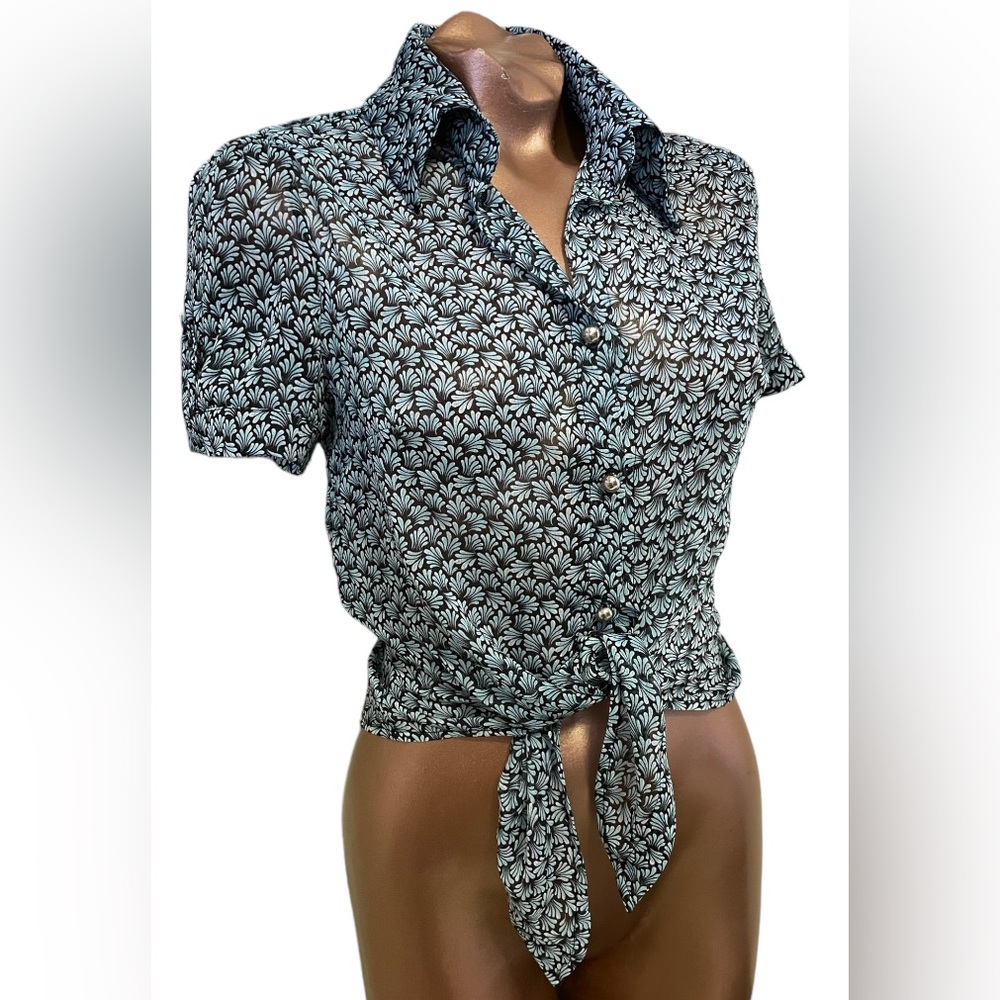 Vtg Nina Piu Crop Tie Front Blouse